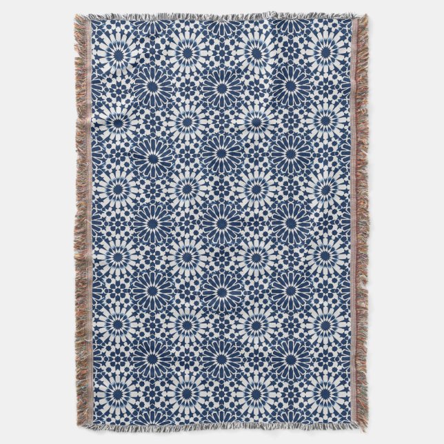 Indigo Marockanskt Geometriskt Stjärnmosaikmönster Filt (Framsidan Vertikal)
