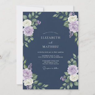Indigo Mauve Petal Bröllop Inbjudningar