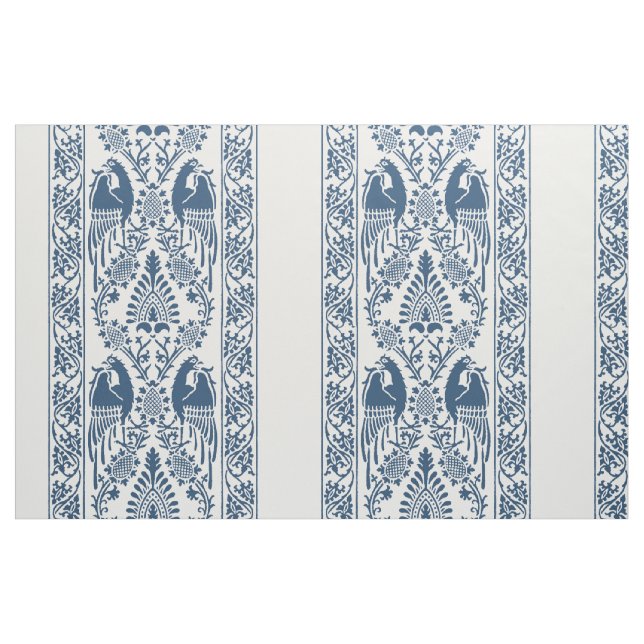 Indigo medeltida fågelflammor tyg (Fat Quarter)