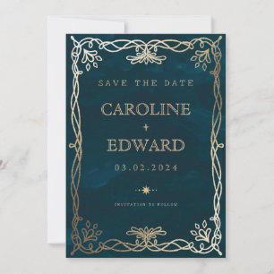 Indigo Medieval Guld Ivy Bröllop Spara Datumet