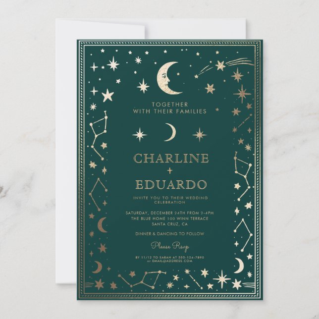 Indigo Medieval Guld Ivy Bröllopinbjudan Inbjudningar (Framsida)