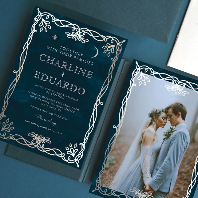 Indigo Medieval Silver Ivy Bröllopinbjudan Inbjudningar (Skapare uppladdad)