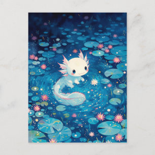 Indigo Midnatt Glöd Kawaii Axolotl Dam Vykort