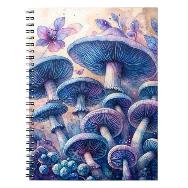 Indigo Mjölk Cap Mushroom Watercolor Anteckningsbok (Framsidan)