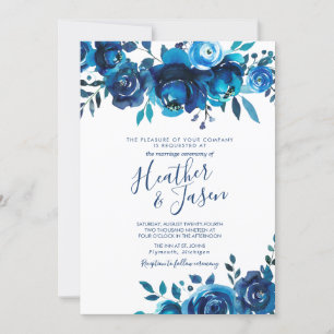 Indigo Mood Blommigt Bröllop Inbjudningar