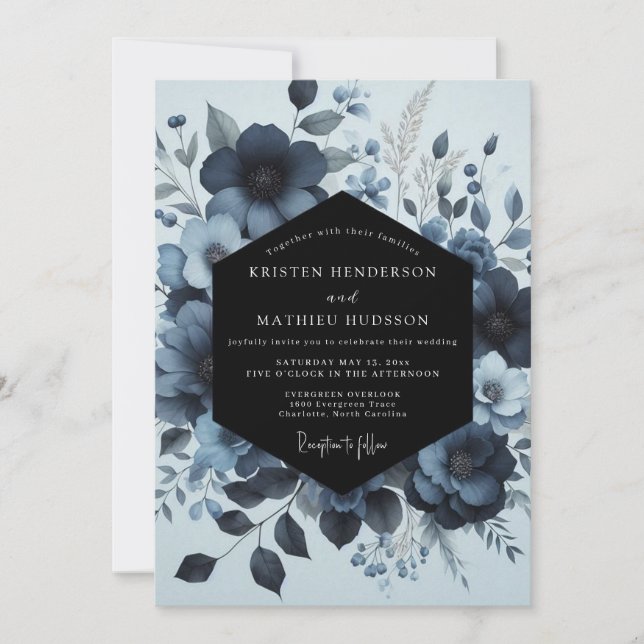 Indigo Moody Bloom Wedding Inbjudningar (Framsida)