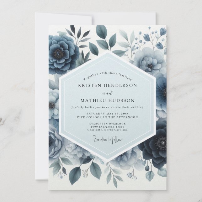 Indigo Moody Floral Wedding Inbjudningar (Framsida)