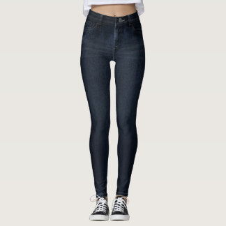 Indigo mörkt tvättade jeans med tryck överallt leggings
