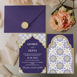 Indigo Moroccan Tile Wedding Inbjudningar