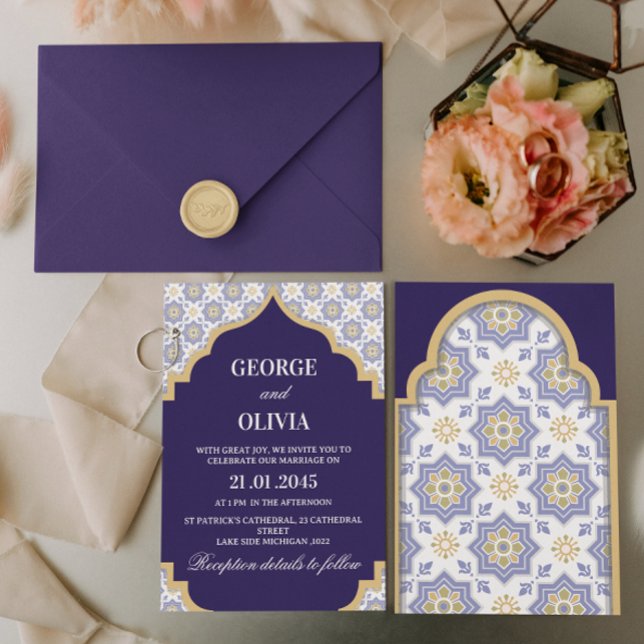 Indigo Moroccan Tile Wedding Inbjudningar (Skapare uppladdad)
