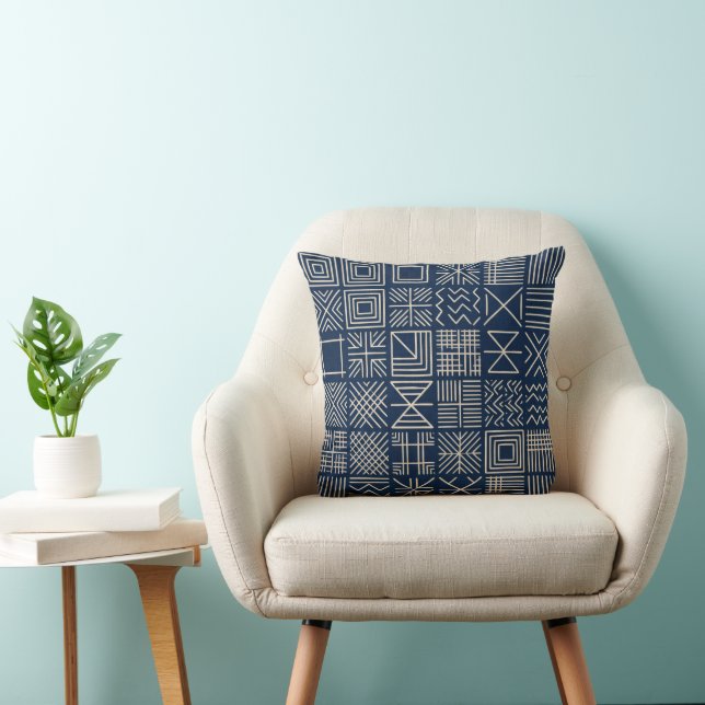 Indigo Mudcloth | Konsthantverk Vävd Dekoration Kudde (Stol)