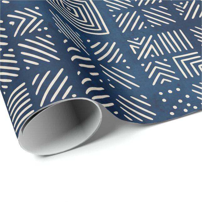 Indigo Mudcloth | Mosaik Minimalist Presentpapper (Rullad Hörn)