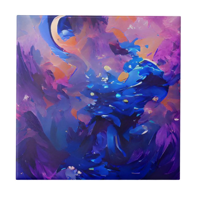 Indigo navy-abstrakt-konst med stor fantasi kakelplatta (Framsidan)