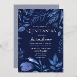 Indigo & Navy Blue Löv Blommigt Quinceanera Inbjud Inbjudningar