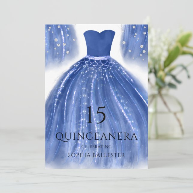 Indigo Navy Blue Sjöjungfru Dress Quinceanera Inbjudningar (Stående Fram)