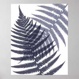 Indigo Navy Blue Träd Fern Print Mönster Poster