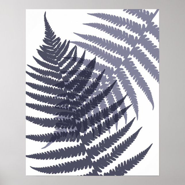 Indigo Navy Blue Träd Fern Print Mönster Poster (Framsidan)