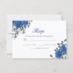 Indigo Navy Midnight Blåa blommor Bröllop OSA Kort