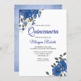 Indigo Navy Midnight Blåa blommor Quinceanera Inbjudningar