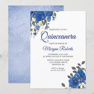 Indigo Navy Midnight Blåa blommor Quinceanera Inbjudningar