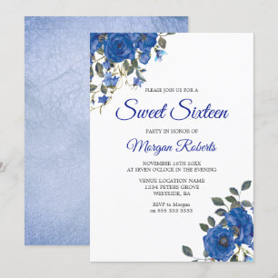 Indigo Navy Midnight Blåa blommor Sweet 16 Inbjuda Inbjudningar