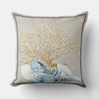 Indigo Ocean Nautilus Conch Scallop Coral Snäckas Kudde