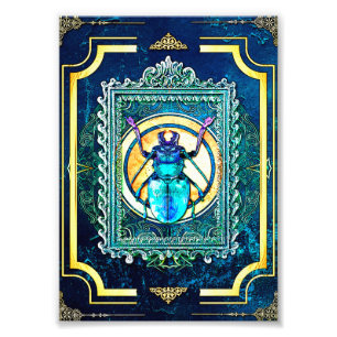 Indigo och Aqua Fairytale Beetle Specimen Art Fototryck