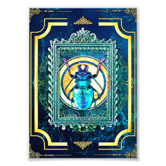 Indigo och Aqua Fairytale Beetle Specimen Art Fototryck