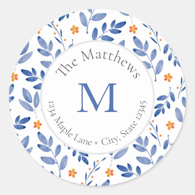 Indigo och Orange Vattenfärg Botaniska etiketter (Framsida)