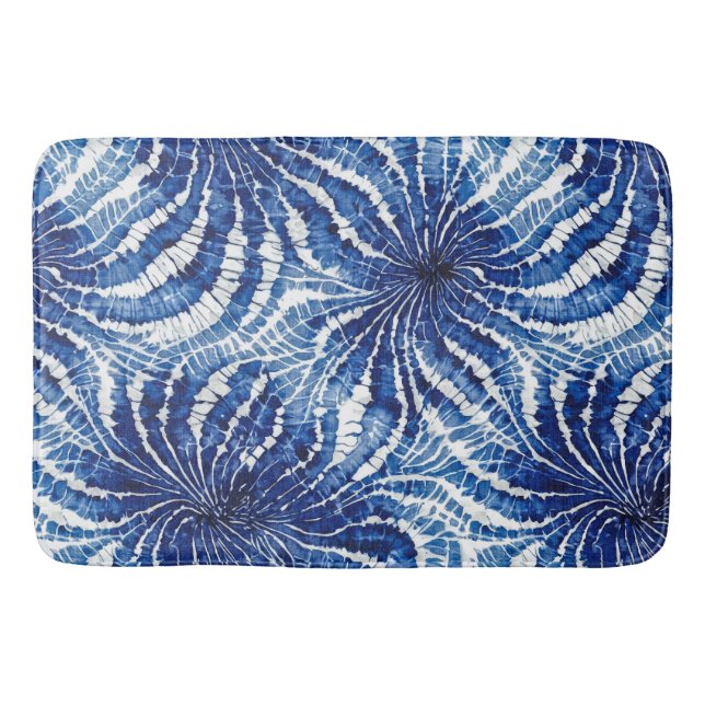 indigo och vit abstrakt tie dye-mönster badrumsmatta (Framsidan)