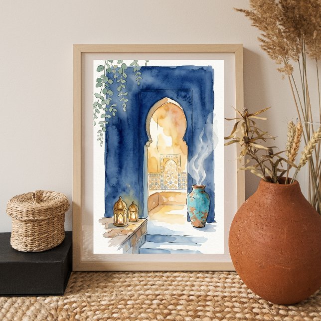 Indigo & Ochre marockansk Hammam Watercolor Poster (Skapare uppladdad)