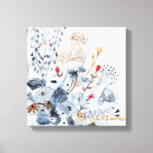 Indigo & Ochre - Vattenfärgsblommor Canvastryck (Framsida)