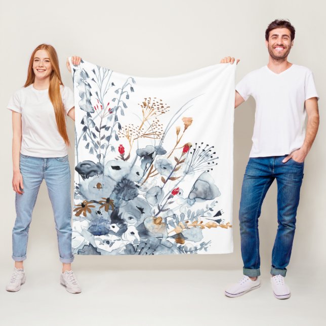 Indigo & Ochre - Vattenfärgsblommor Fleecefilt (På plats)