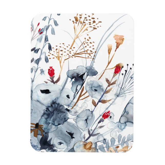 Indigo & Ochre - Vattenfärgsblommor Magnet (Vertikal)