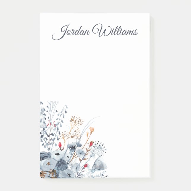 Indigo & Ochre - Vattenfärgsblommor Post-it Block (Framsida)