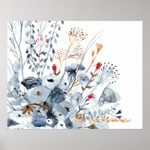 Indigo & Ochre - Vattenfärgsblommor Poster