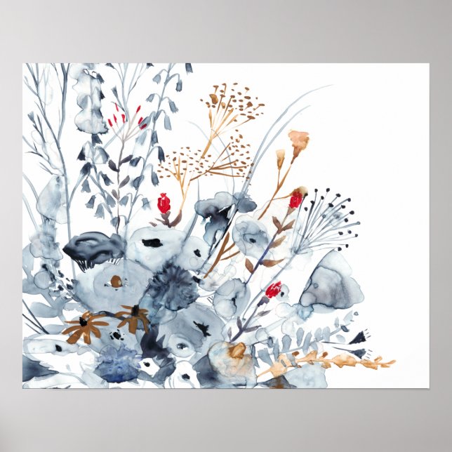 Indigo & Ochre - Vattenfärgsblommor Poster (Framsidan)