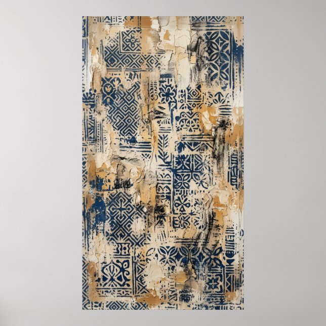 Indigo Ocker Distressed Mönster Affisch (Framsidan)