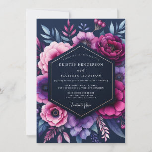 Indigo Opulent Bloom Bröllop Inbjudningar