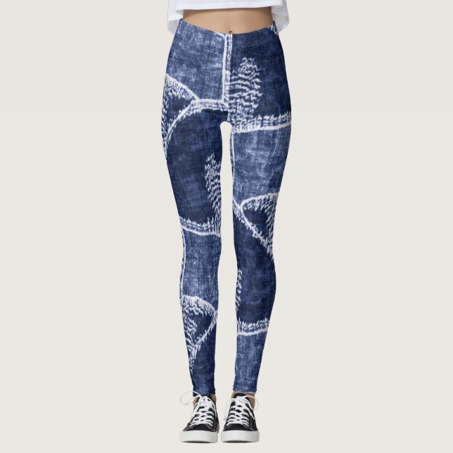 Indigo Patchwork: Textured Checkance Elegance Leggings (Framsida)
