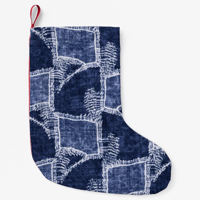 Indigo Patchwork: Textured Checkance Elegance Liten Julstrumpa (Framsidan)