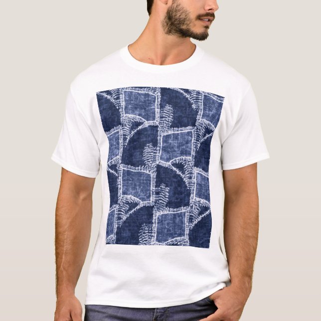 Indigo Patchwork: Textured Checkance Elegance T Shirt (Framsida)
