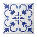 Indigo Petal Vine Kakelplatta<br><div class="desc">Indigo Petal Vine showcases a harmonious floral geometry with graceful curved vines and symmetrical petal shapes radiating from the center. The design evokes a sense of organic elegance, reminiscent of hand-painted tiles from Southern Europe. With a cool indigo palette and flowing lines, it brings a refined, classic touch to tiles,...</div>