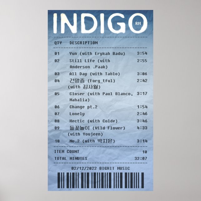 INDIGO/RM - Albumkvitto Poster (Framsidan)