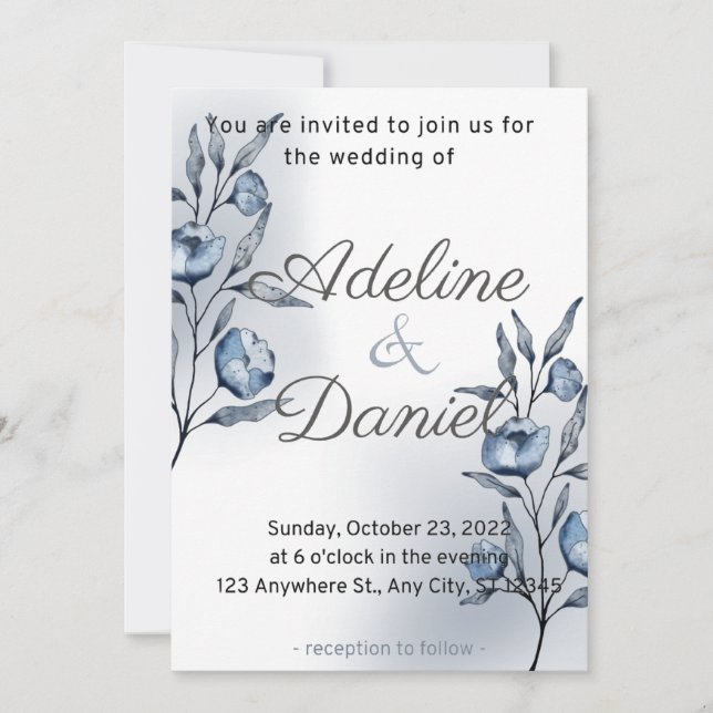 Indigo Romance Wedding Invitations Inbjudningar (Framsida)