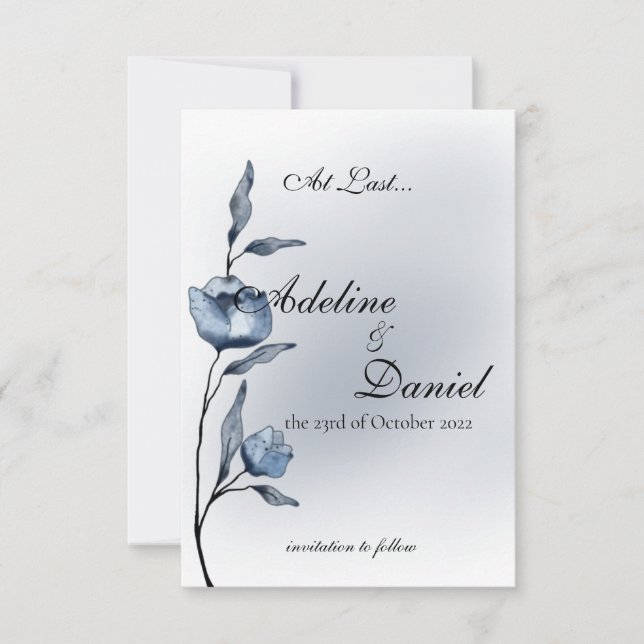 Indigo Romance Wedding Save the Date Cards Spara Datumet (Framsida)