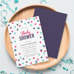 Indigo Rosa Teal Confetti Baby Shower Inbjudningar