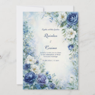 Indigo Rose Dimma Watercolor Kant Bröllop Inbjudningar