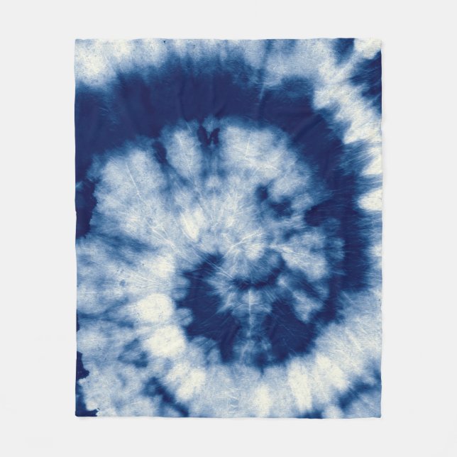 Indigo Round. Bohemian Tie Dye. Blue Roll Psychede Fleecefilt (Framsidan)