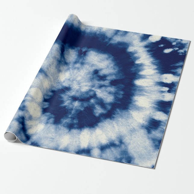 Indigo Round. Bohemian Tie Dye. Blue Roll Psychede Presentpapper (Utrullad)
